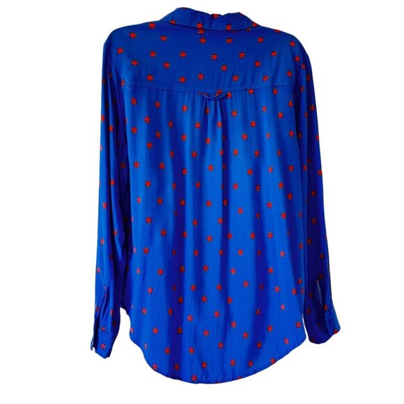 Velvet Heart Ladybug Print Button Front Top Long Sleeve V Neck Covered Buttons L - Picture 4 of 9